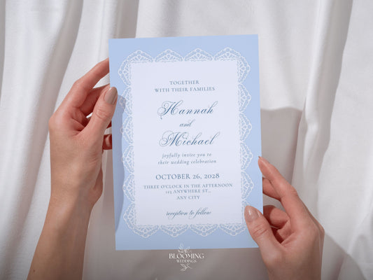 Convite de casamento - renda azul: Canva template