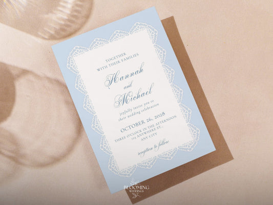 Convite de casamento - renda azul: Canva template