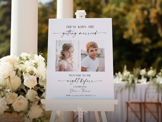 Placa Casamento Canva com Fotos Infância – Welcome Sign Jantar Ensaio