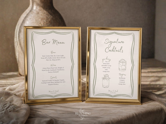 Bar menu e cocktails de assinatura verde salva - Canva