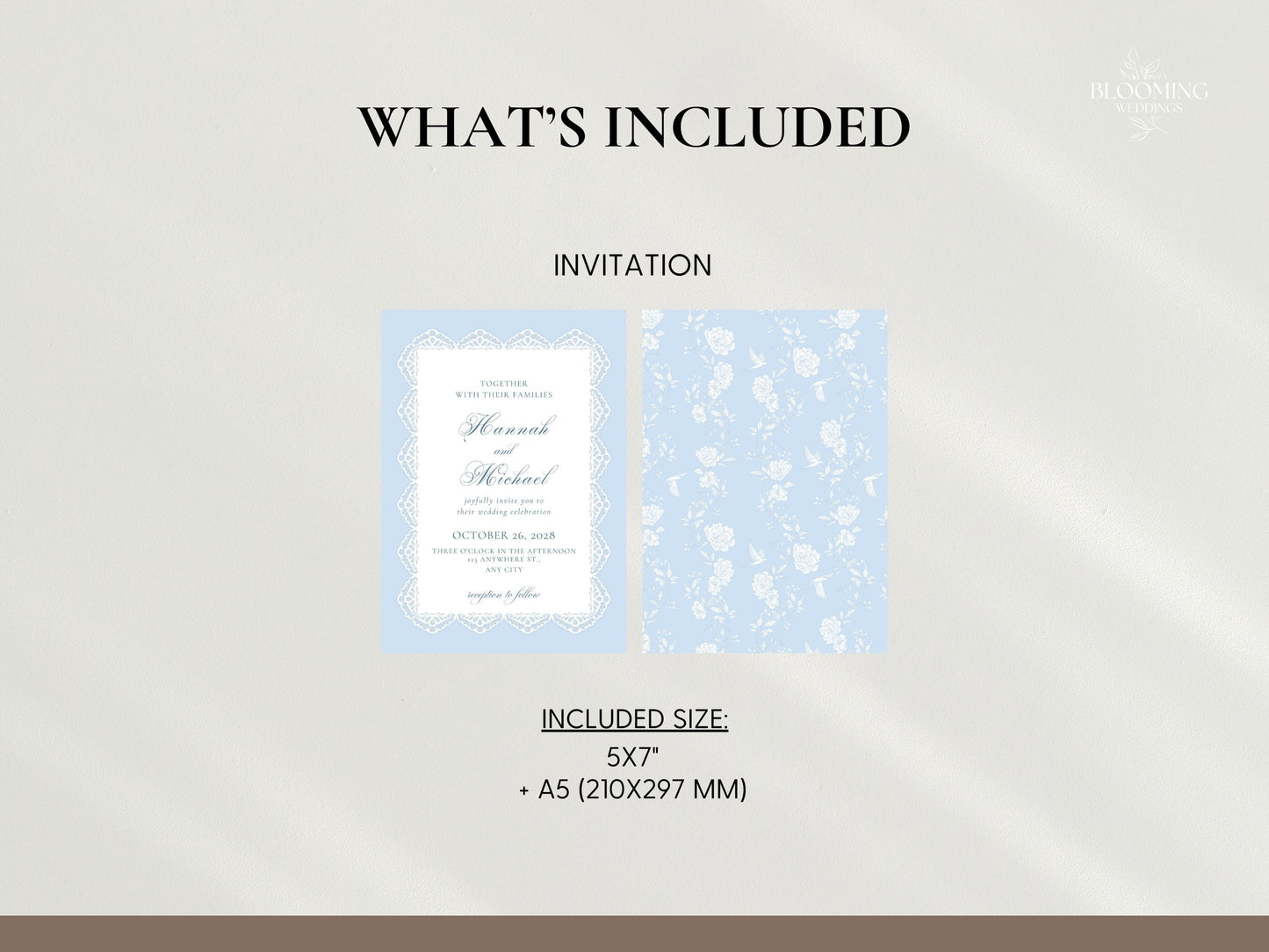 Convite de casamento - renda azul: Canva template