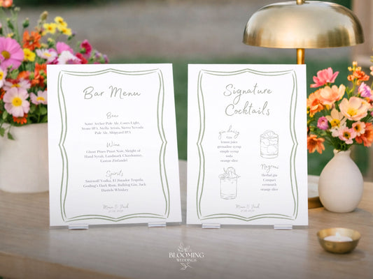 Bar menu e cocktails de assinatura verde salva - Canva