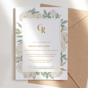 Convite de Casamento Peónias & Ouro