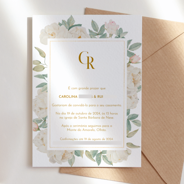 Convite de Casamento Peónias & Ouro